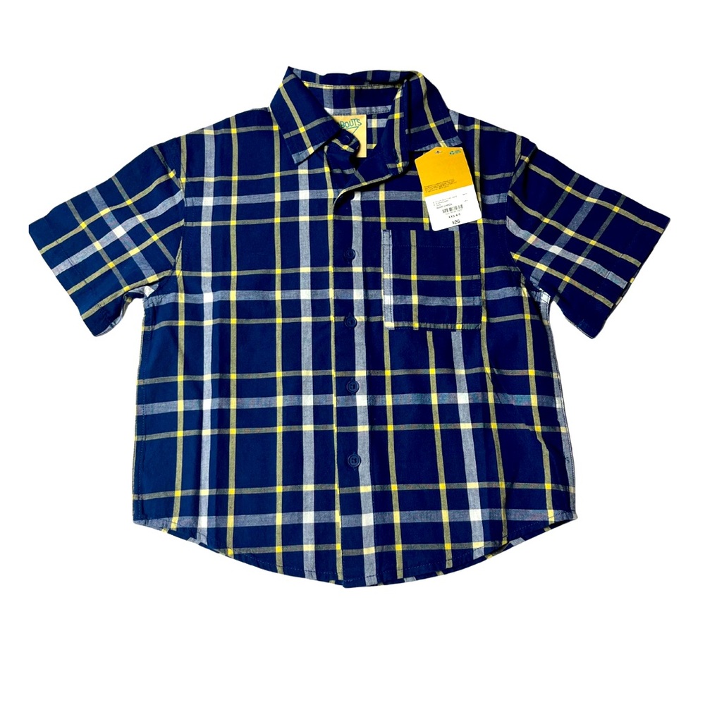 There Abouts Kids Boys Navy Blue and Yellow Striped Shirt